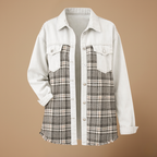 Denim jasje met patchwork ruitjesmotief en knoopsluiting Jelle Jora Mode