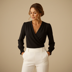Damesblouse met V-hals en lantaarnmouwen Jelle Jora Mode