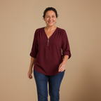 Dames blouse met V-hals en ritssluiting Jelle Jora Mode