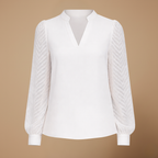 Damesblouse met V-hals mesh mouwen en chiffon Jelle Jora Mode