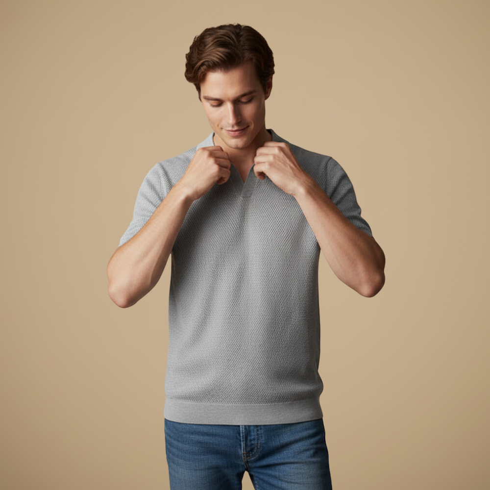 Lichtgewicht gebreid poloshirt met korte mouwen voor heren Jelle Jora Mode