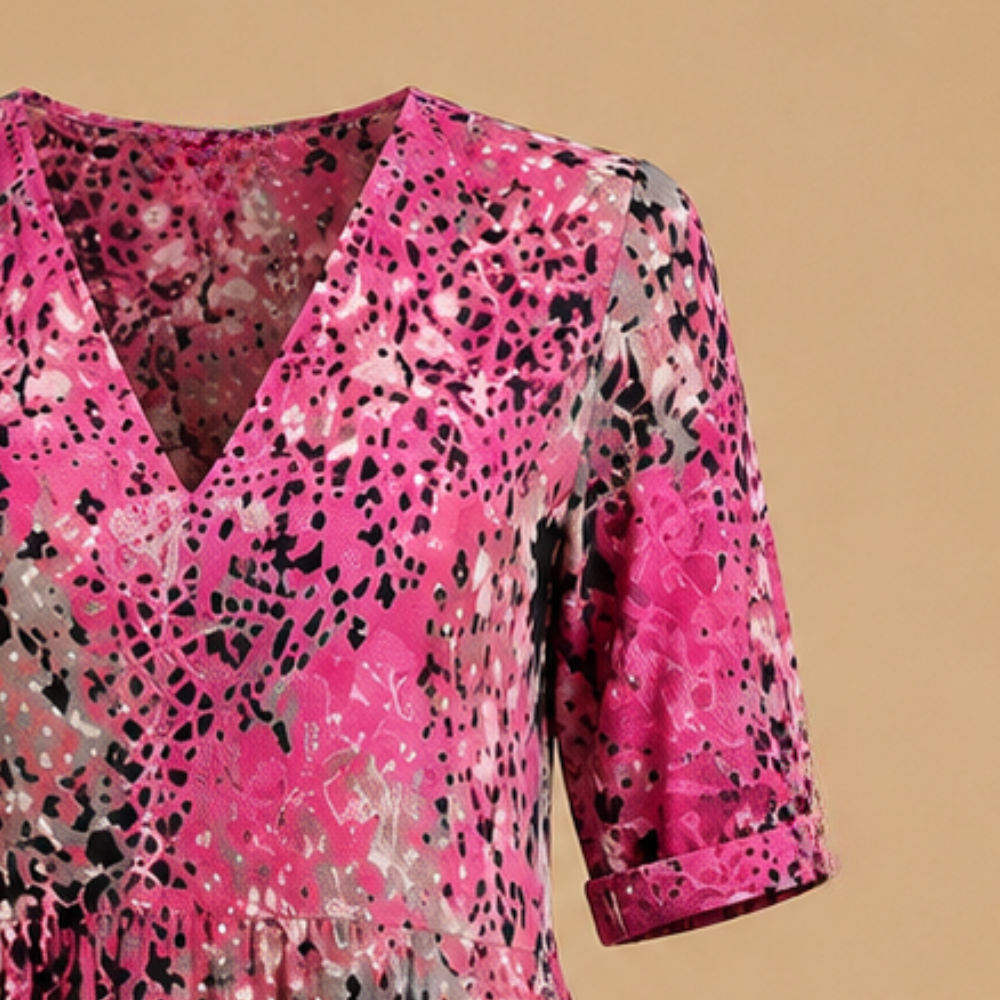 Damesmidi-jurk met bloemenprint en V-hals Jelle Jora Mode