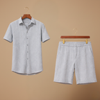 Jacquard gestructureerde set met kortemouwen shirt en korte broek Jelle Jora Mode