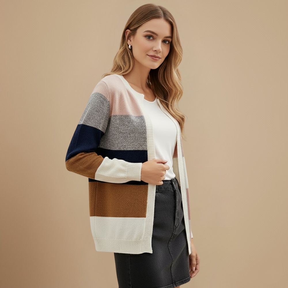 Veelkleurige Gestreepte Gebreide Vestjas Jelle Jora Mode