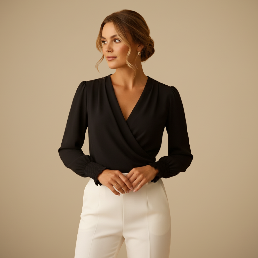 Damesblouse met V-hals en lantaarnmouwen Jelle Jora Mode