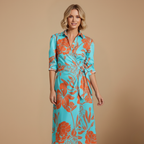 Dames midi-jurk met lange mouwen en overslag