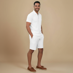 Wafelgebreide polo met ritssluiting en korte broek Jelle Jora Mode