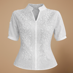 Damesblouse met V-hals en borduursels voor de zomer Jelle Jora Mode