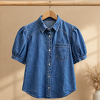 Damesblouse van denim met pofmouwen – Casual chic Jelle Jora Mode