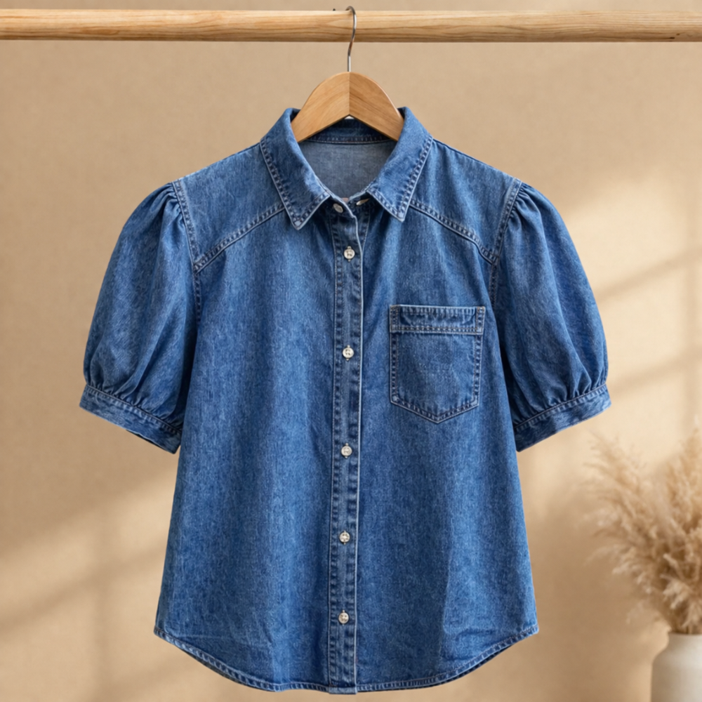 Damesblouse van denim met pofmouwen – Casual chic Jelle Jora Mode