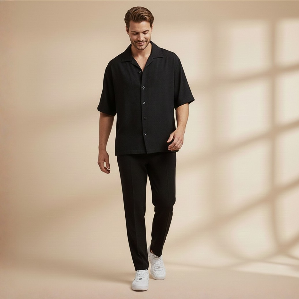 Herenoverhemd met korte mouwen en revers bijpassende set Jelle Jora Mode