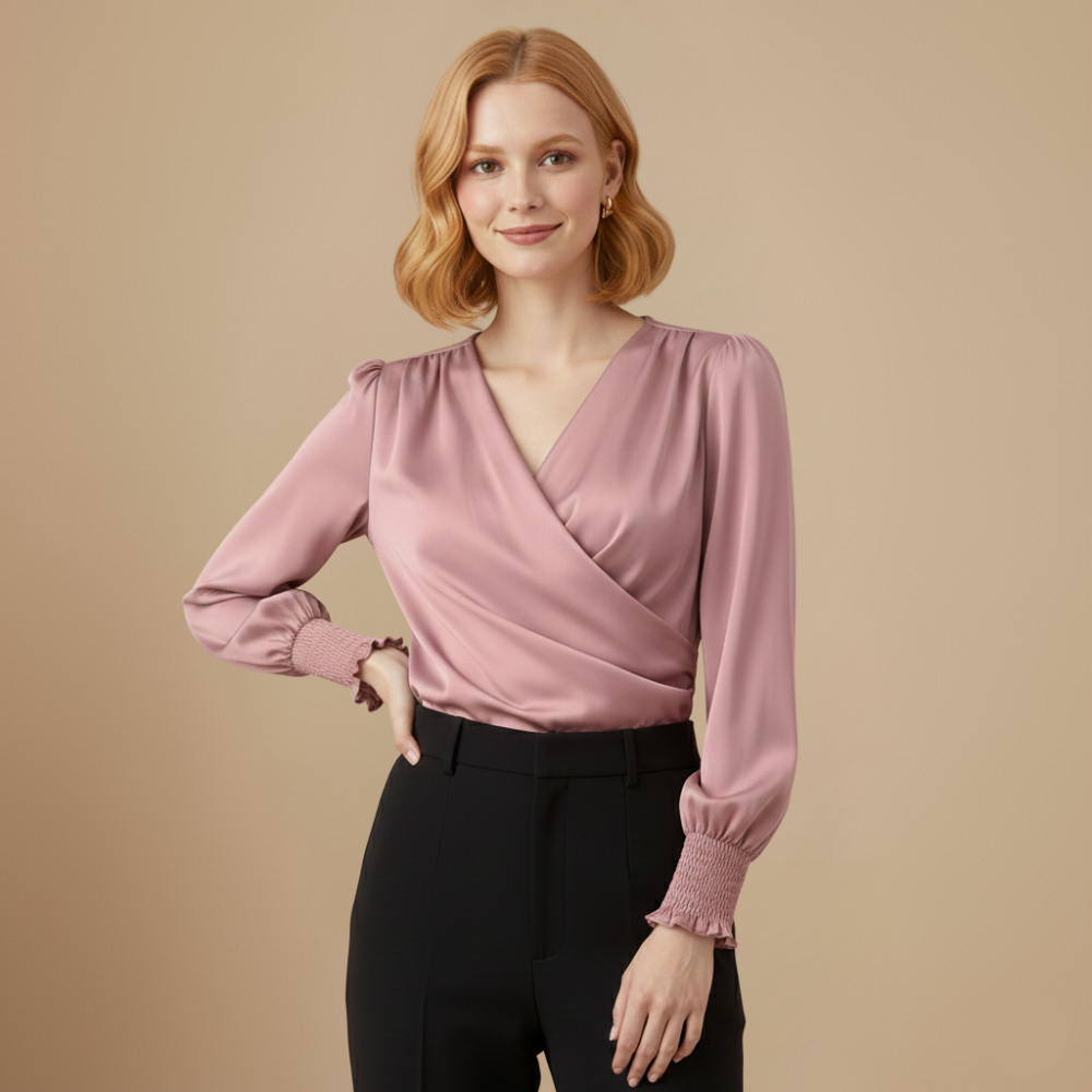 Damesblouse met V-hals en lantaarnmouwen Jelle Jora Mode