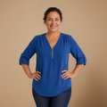 Dames blouse met V-hals en ritssluiting Jelle Jora Mode
