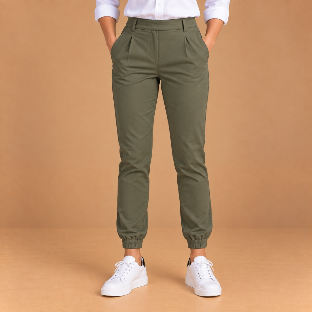 Dames joggingbroek hoge taille slim fit met omslag Jelle Jora Mode