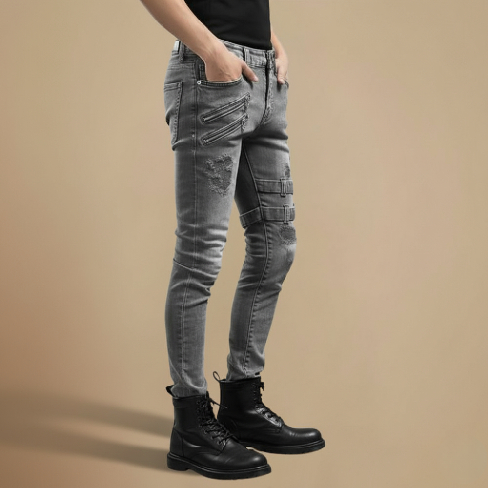 Slanke broek in bikerstijl Jelle Jora Mode