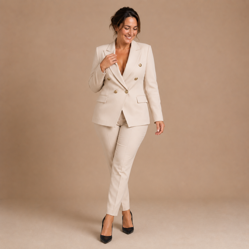 Dames elegant pak met broek en dubbele rij knopen Jelle Jora Mode