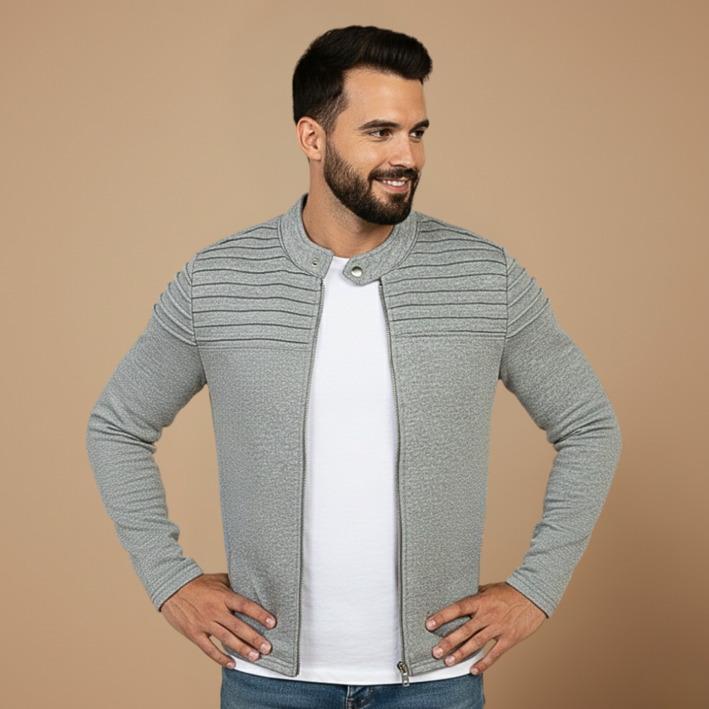 Herenjas met lange mouwen textuur en ritssluiting Jelle Jora Mode