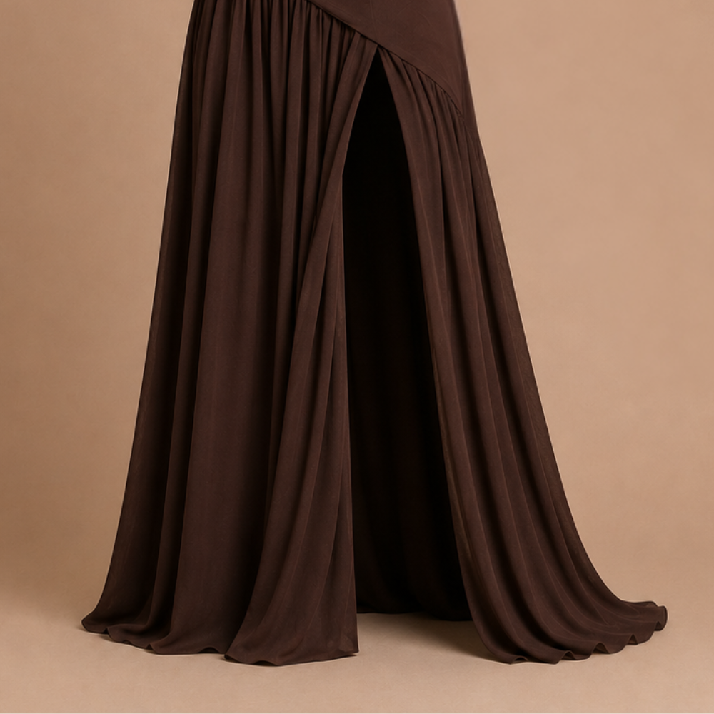 Dames strapless maxi-jurk met hoge split Jelle Jora Mode