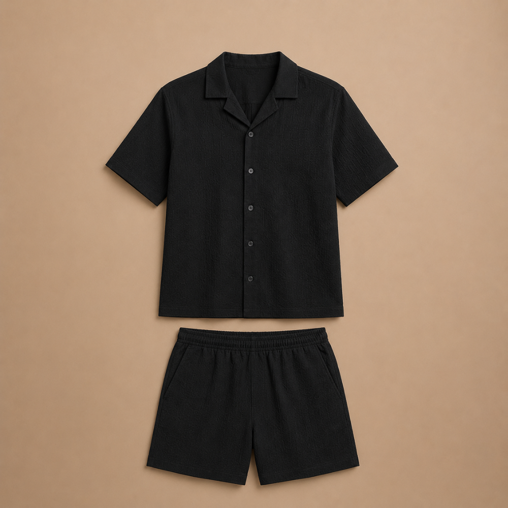 Heren set met overhemd met relaxte revers en korte broek Jelle Jora Mode