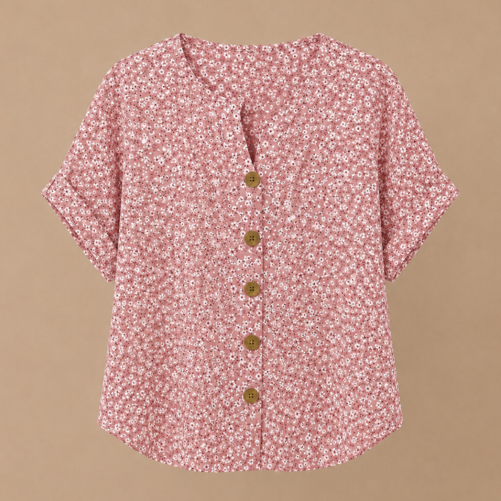 Damesblouse met bloemenprint V-hals en korte mouwen Jelle Jora Mode