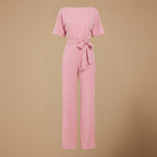 Dames jumpsuit met strik in de taille en wijde pijpen Jelle Jora Mode