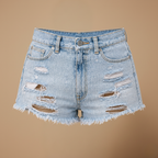 Damesjeansshort met hoge taille en versleten look Jelle Jora Mode