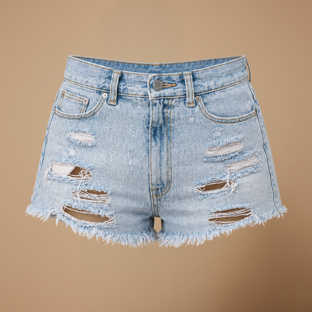 Damesjeansshort met hoge taille en versleten look Jelle Jora Mode