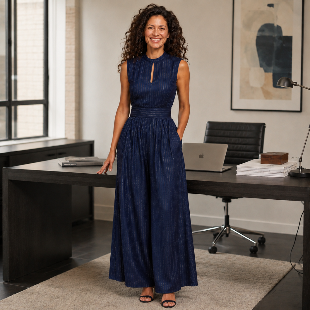 Dames mouwloze jumpsuit met plooien en wijde pijpen Jelle Jora Mode