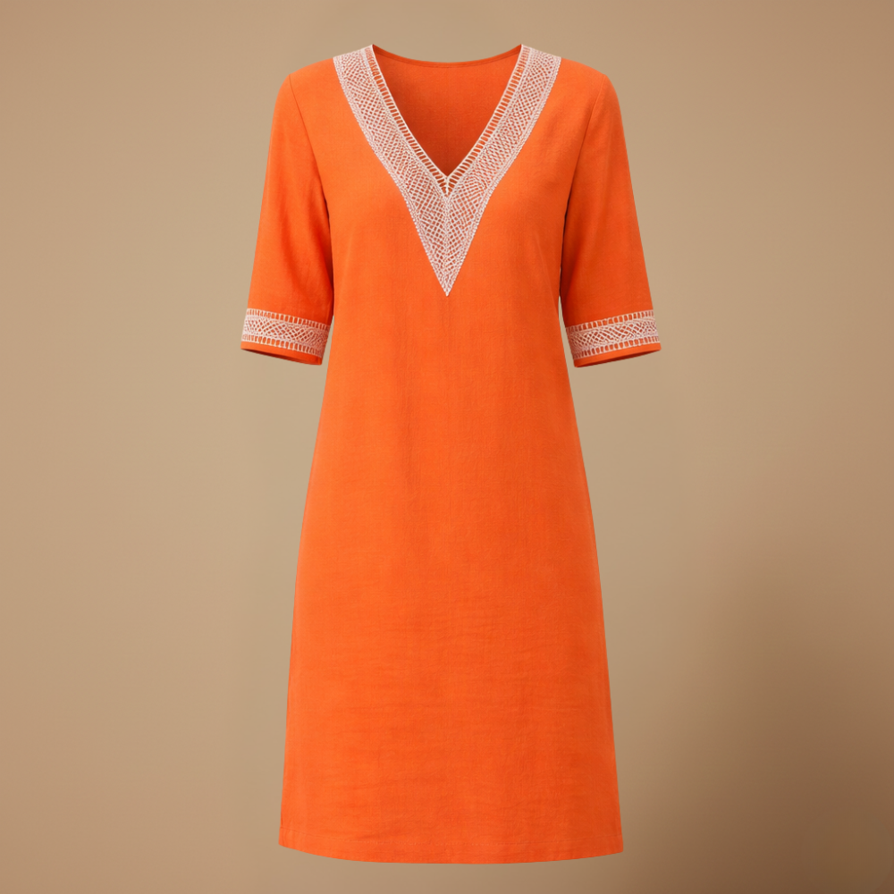 Elegante katoenen linnen zomerjurk met V-hals Jelle Jora Mode