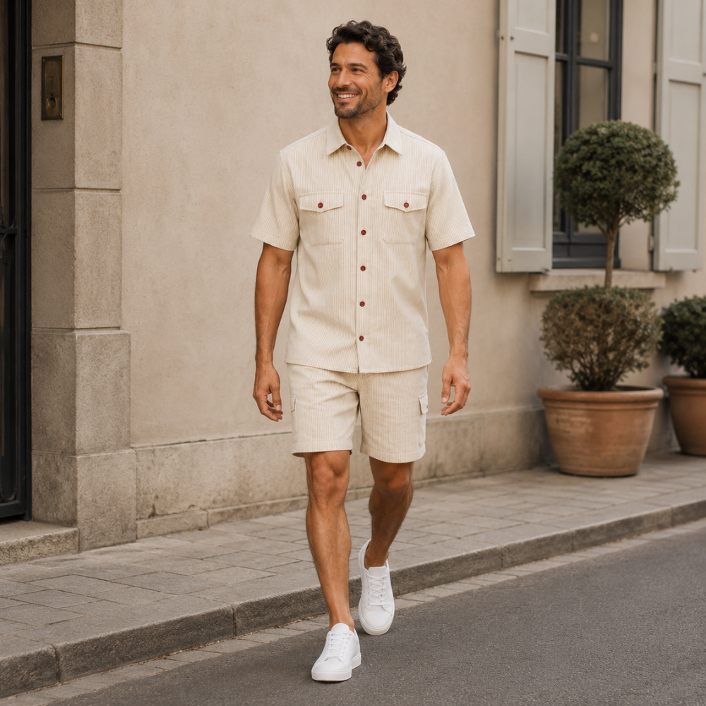 Heren zomerset met casual cargoshorts Jelle Jora Mode