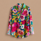 Dames casual blouse met bloemenprint lange mouwen en knopen Jelle Jora Mode