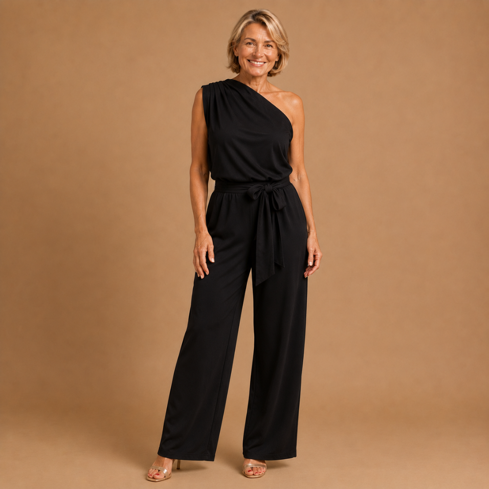Dames jumpsuit met één schouder en ceintuur in de taille Jelle Jora Mode