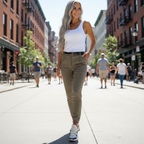 Slim fit joggingbroek met hoge taille en omslag voor dames Jelle Jora Mode