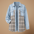 Denim jasje met patchwork ruitjesmotief en knoopsluiting Jelle Jora Mode