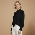Damesblouse met strikje en lange mouwen