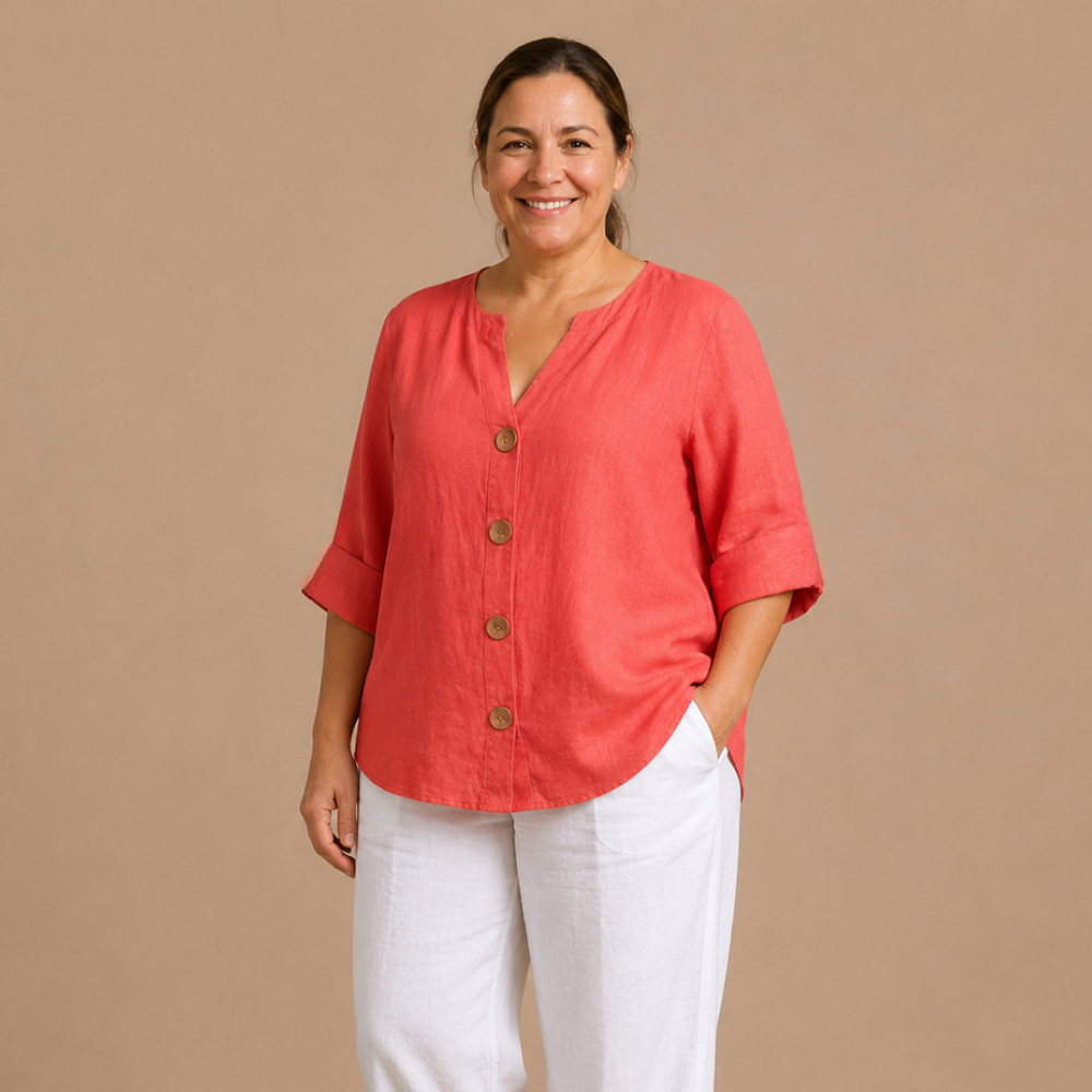 Damesblouse met V-hals en knopen aan de voorkant Jelle Jora Mode