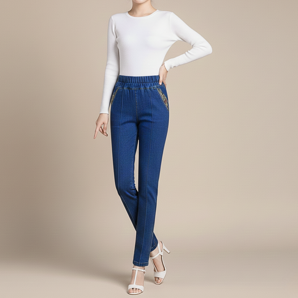 Slim Fit Straight Hose aus Denim mit elastischem Bund Jelle Jora Mode
