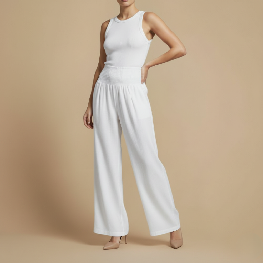 Elastische Hoge Taille Wijde Broek Jelle Jora Mode