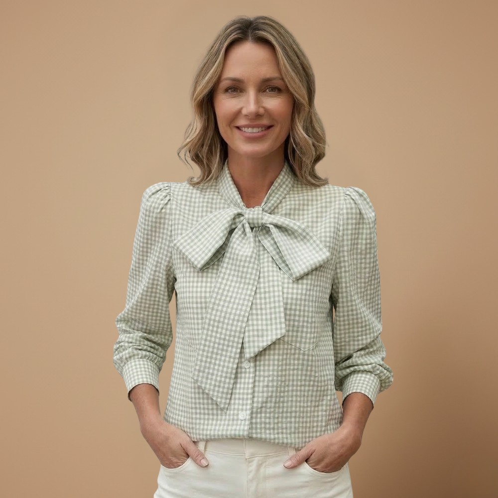 Damesblouse met lange mouwen ruitjespatroon en strik Jelle Jora Mode
