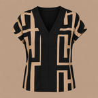 Dames casual blouse met geometrisch patroon en V-hals Jelle Jora Mode