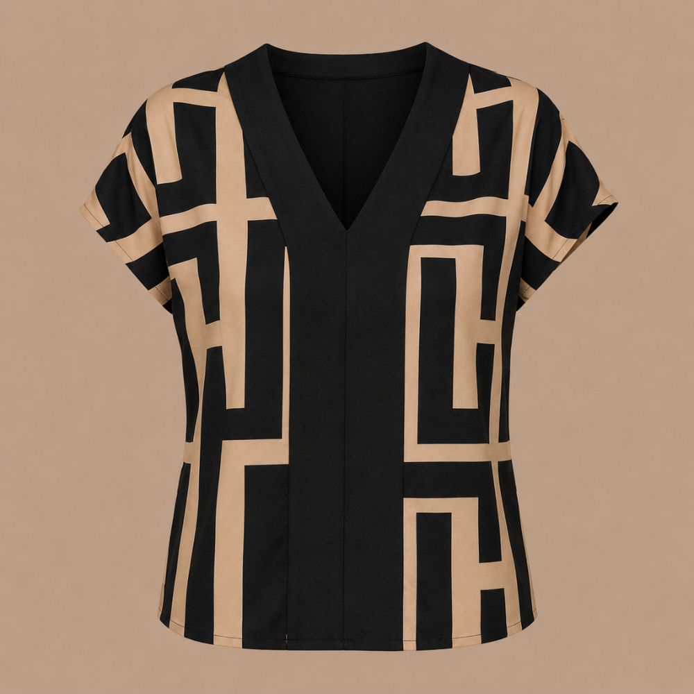 Dames casual blouse met geometrisch patroon en V-hals Jelle Jora Mode