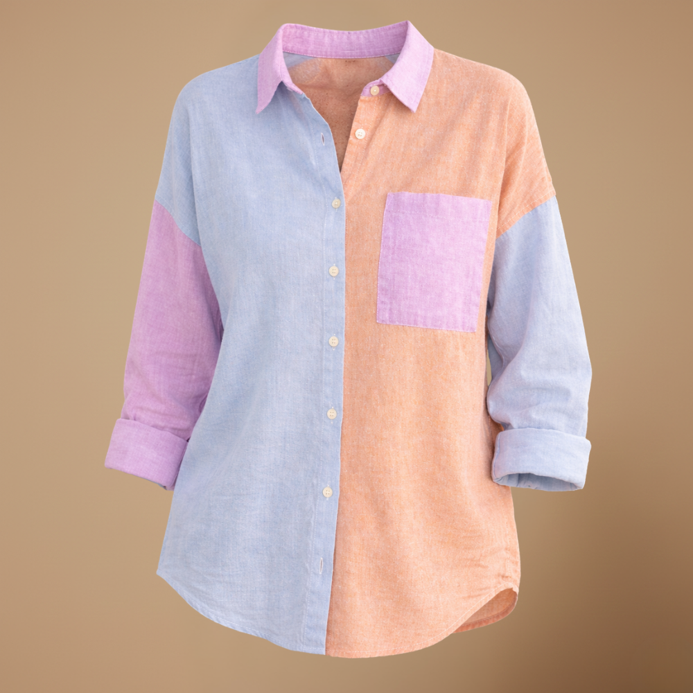 Damesblouse met kleurblokken en knoopsluiting Jelle Jora Mode