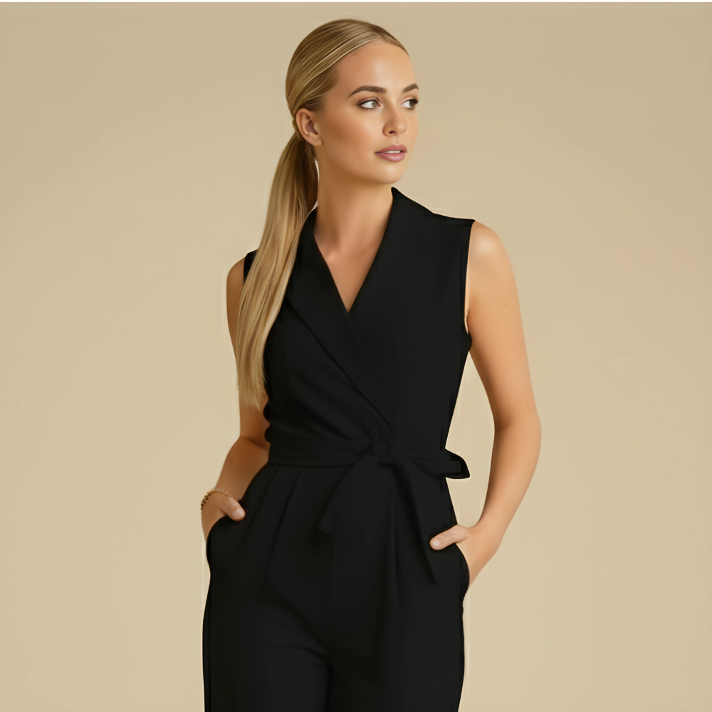 Dames Elegante Wikkel Jumpsuit – Mouwloos met Geknoopt Tailleband Jelle Jora Mode