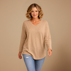 Dames ledigvallend casual t-shirt met lange mouwen en v-hals Jelle Jora Mode