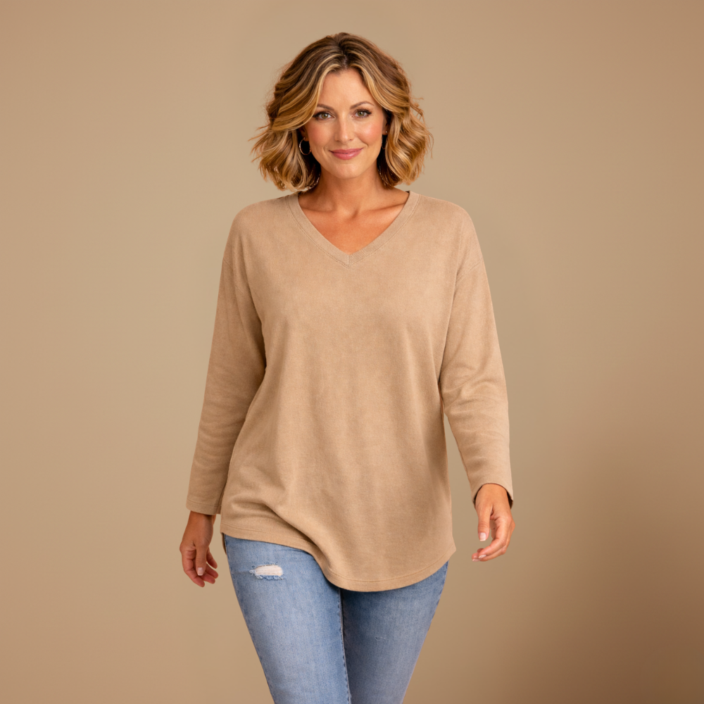 Dames ledigvallend casual t-shirt met lange mouwen en v-hals Jelle Jora Mode