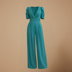Jumpsuit met pofmouwen V-hals en wijde pijpen Jelle Jora Mode