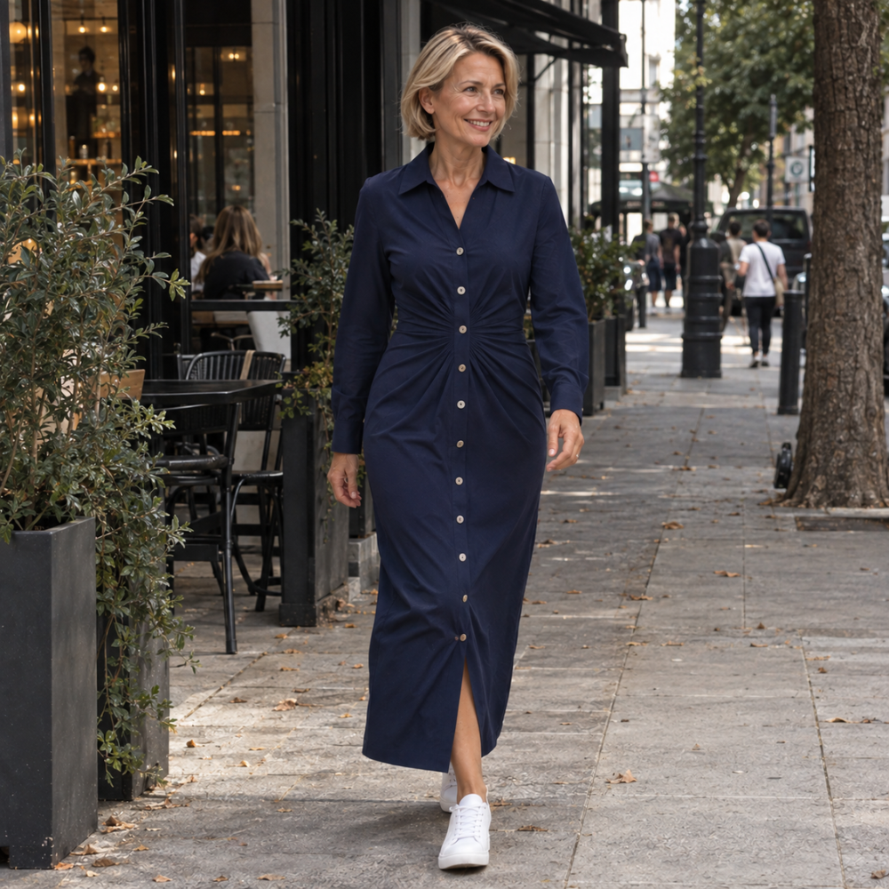 Minimalistische midi-jurk met ruches en strikbandjes voor dames Jelle Jora Mode