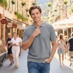 Lichtgewicht gebreid poloshirt met korte mouwen voor heren Jelle Jora Mode
