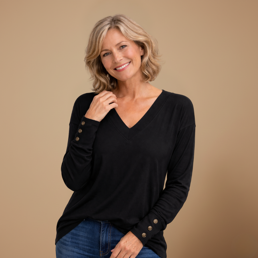 Damesblouse met ruime pasvorm v-hals en lange mouwen Jelle Jora Mode