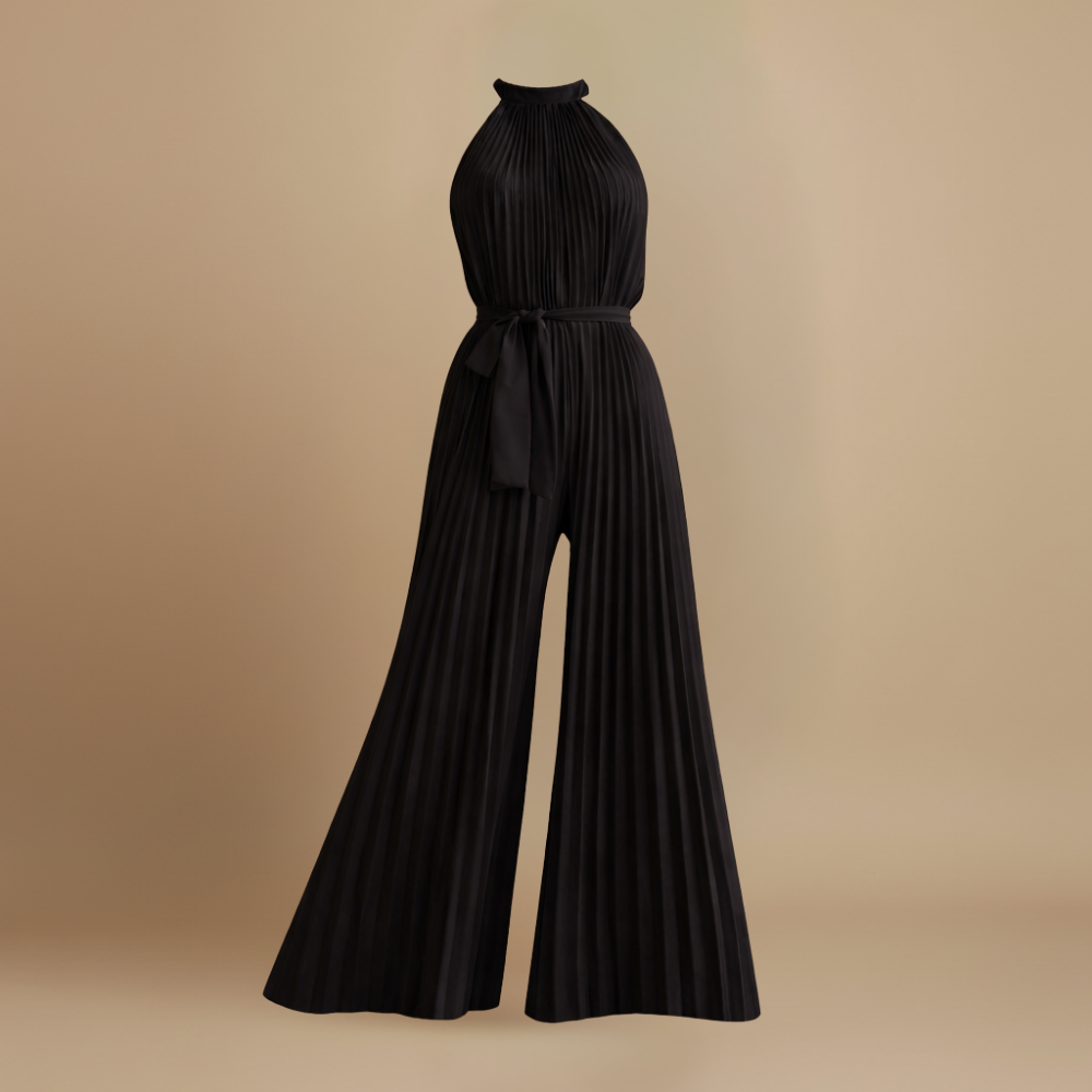 Dames geplooide jumpsuit – hoge hals ontwerp met riem Jelle Jora Mode